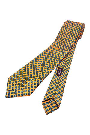 Nazef Handmade Patterned Italian Microfiber Yellow Tie and Handkerchief