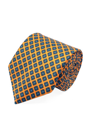 Nazef Handmade Patterned Italian Microfiber Yellow Tie and Handkerchief