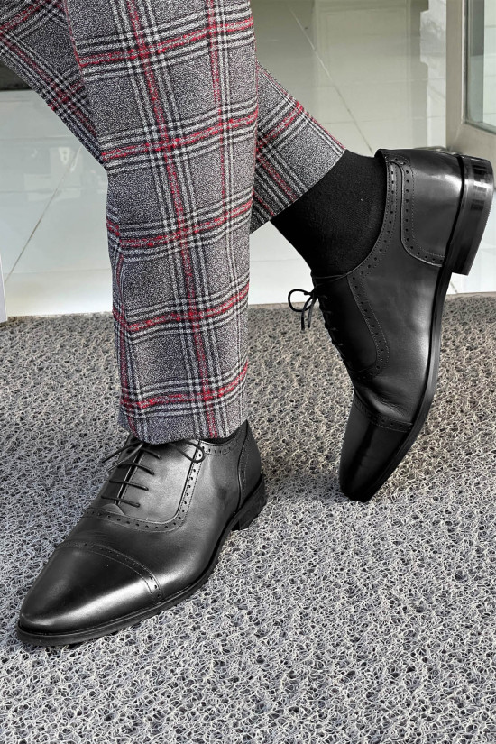 Nazef Neolit Taban Bağcıklı Deri Siyah Klasik Ayakkabı