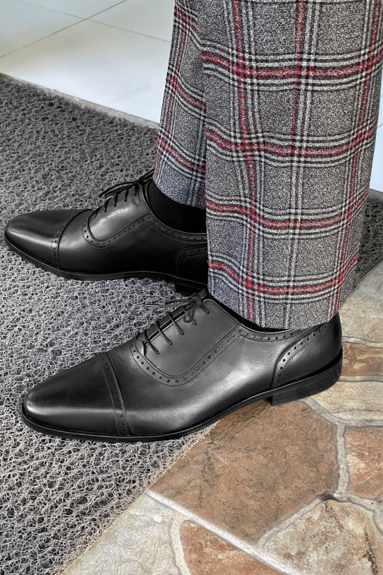 Nazef Neolit Taban Bağcıklı Deri Siyah Klasik Ayakkabı