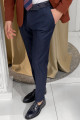 Nazef Özel Üretim Dar Kesim Yan Cep Likralı Lacivert Kumaş Pantolon ( En boy Likralıdır ) 