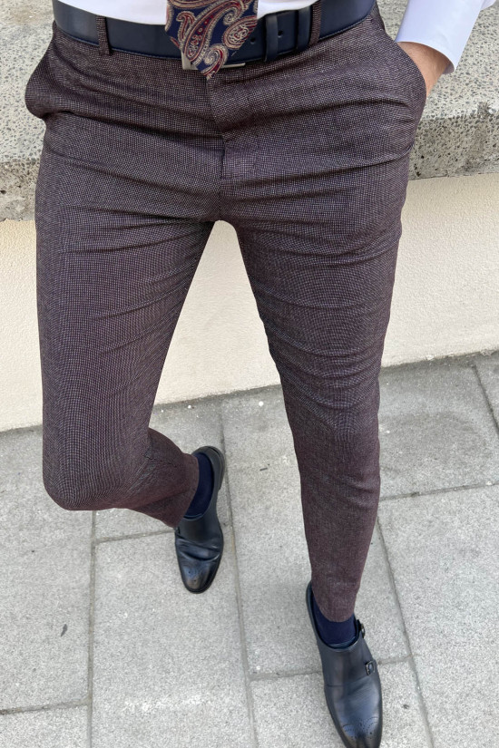 Nazef Dar Kesim Yüksek Kalite Bilek Üstü Yan Cep Bordo Kumaş Pantolon