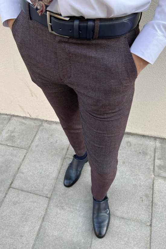 Nazef Dar Kesim Yüksek Kalite Bilek Üstü Yan Cep Bordo Kumaş Pantolon