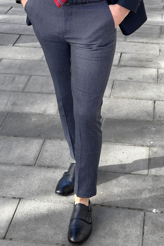 Nazef Dar Kesim Yüksek Kalite Bilek Üstü Yan Cep Lacivert Kumaş Pantolon