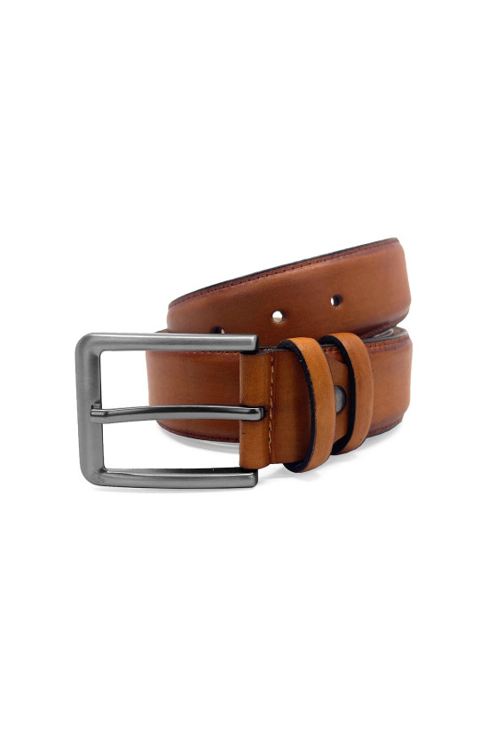 Nazef Özel Üretim Dikişli Antik Taba Deri Kemer