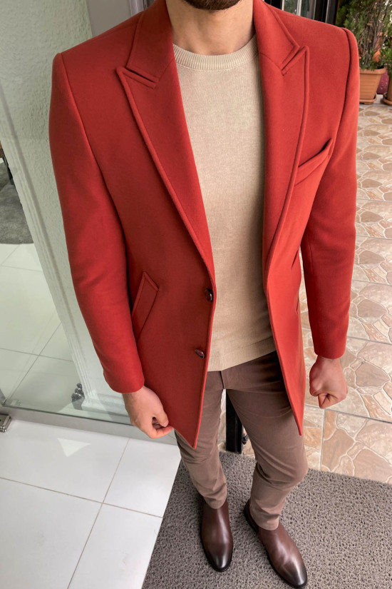 Nazef Dar Kesim Kiremit Sivri Yaka Yün Kaban