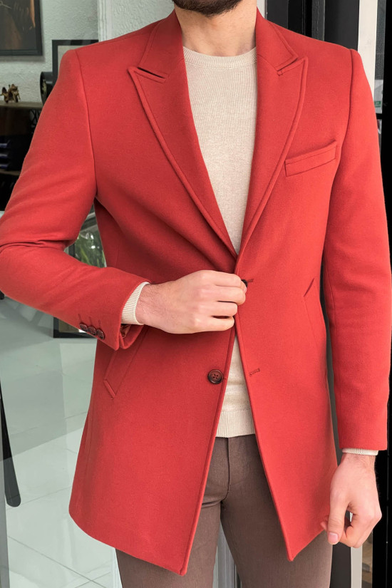 Nazef Dar Kesim Kiremit Sivri Yaka Yün Kaban