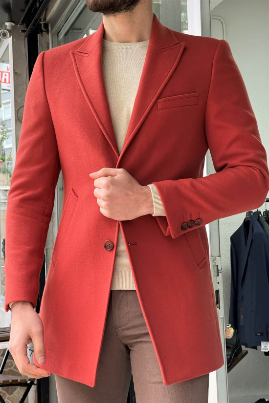 Nazef Dar Kesim Kiremit Sivri Yaka Yün Kaban