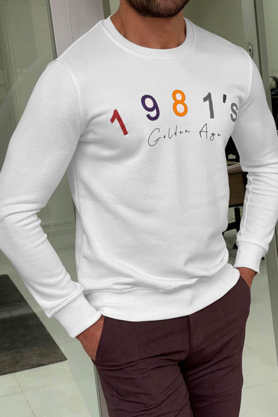 Nazef Dar Kesim Beyaz Oval Yaka Pamuk Sweat Shirt